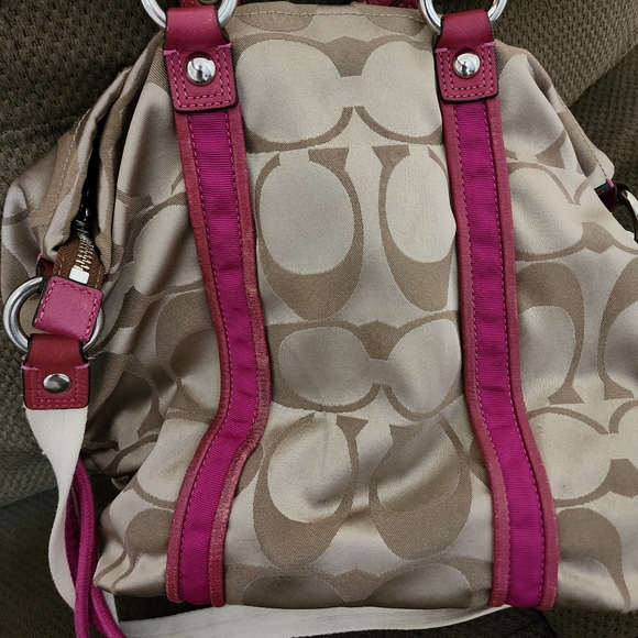 Coach Poppy Signature C Spotlight Pocket Tote Khaki/Pink - Picture 3 of 7